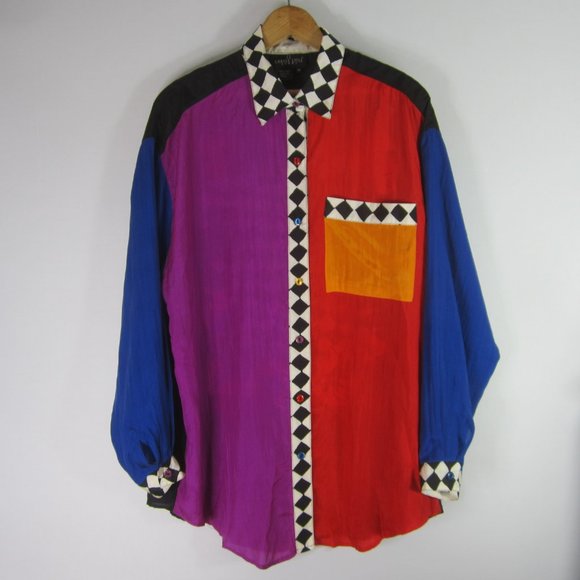 Carole Little 10 LS Colorblock Floral Silk Shirt - Picture 5 of 12